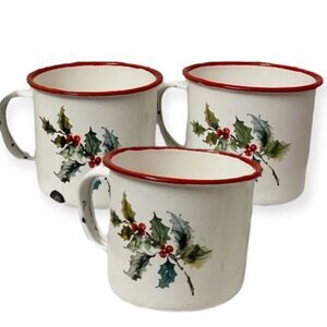 Vintage enamel mugs trio Christmas holiday